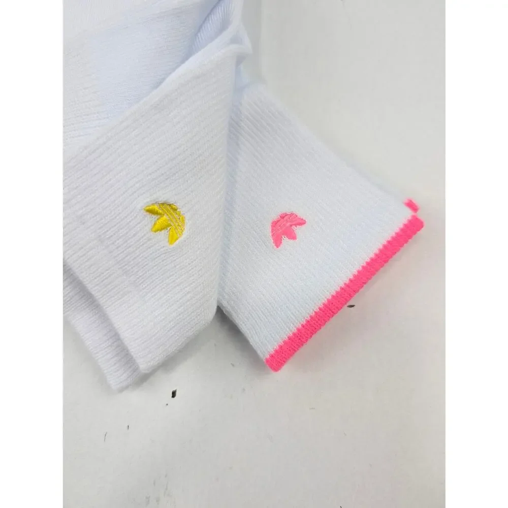 Adidas Unisex Adult Medium High Quarter Socks White & Pink/Green/Yellow